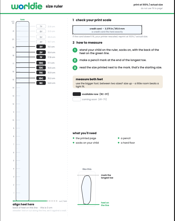 the sizing chart